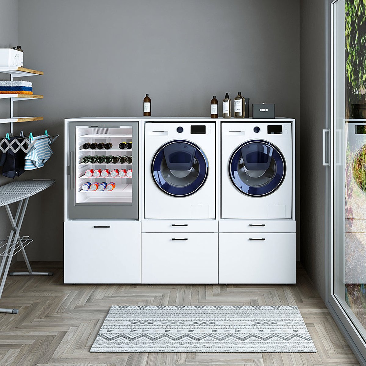 Roomart SERIE 2 Wasmachine Ombouwkast 201x145 cm - voor 3 Apparaten - Wit