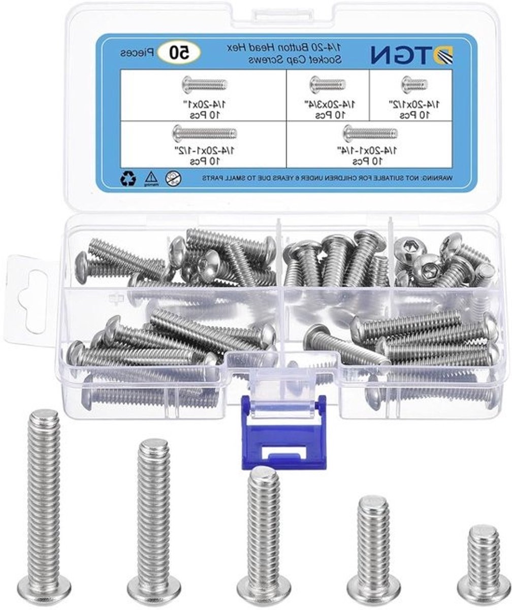 Zeskantschroeven Set - Inbusschroeven Ronde Kop - Machinereparatie - Roestvrij Staal 304 - 100 Stuks - Zilverkleurig