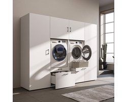 Roomart SERIE 2 Wasmachine Ombouwkast 254x205 cm - Kastenwand met 2 Hoge Kasten - Wit