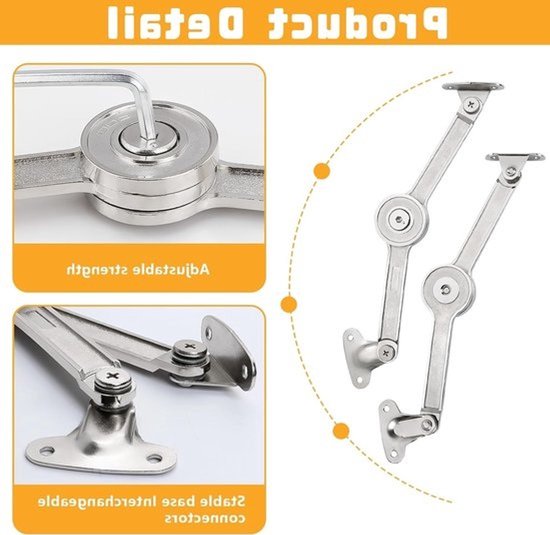 Set van 4 metalen klepsteunen - met schroeven en inbussleutel, verstelbaar van 0° tot 110° — afbeelding 3