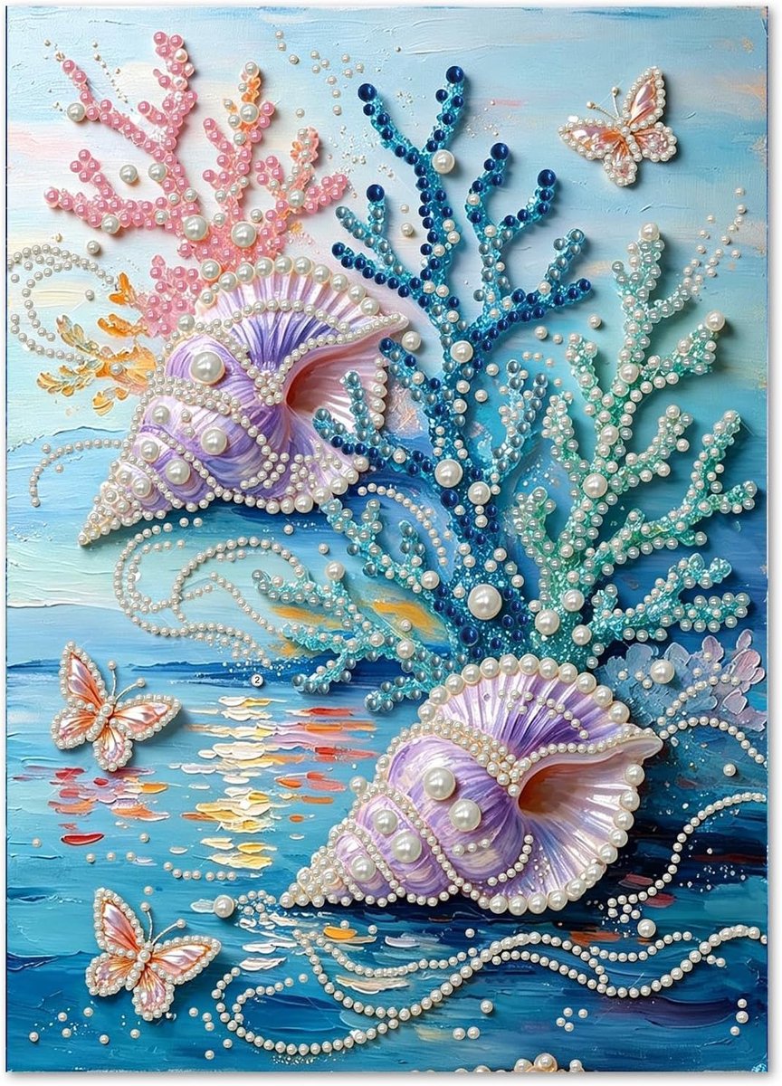 Diamond Painting 5D diamantschilderij voor volwassenen, met kralen, doe-het-zelf schelp oceaan met speciale diamanten, complete set met diamanten, 30 x 40 cm, creatieve kunst voor wanddecoratie thuis