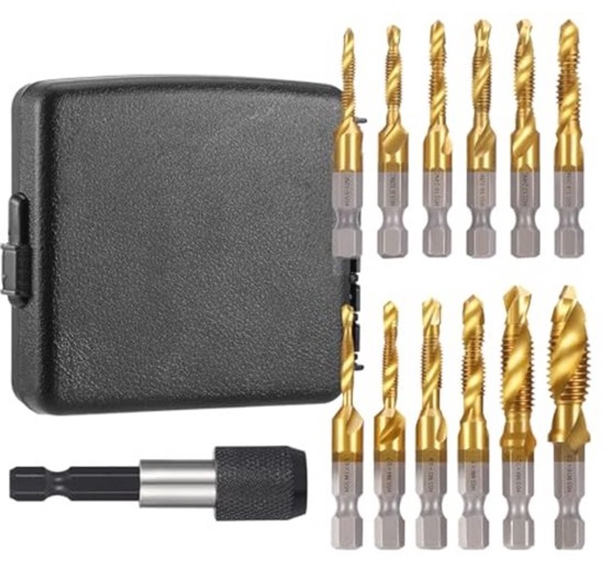 Combi-schroefdraadboorset 13 stuks M3-M10 met adapter voor hout, metaal en kunststof