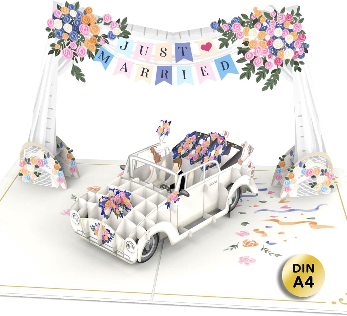 Papercrush Pop-upkaart XXL bruiloftsauto met slinger, 3D bruiloftskaart
