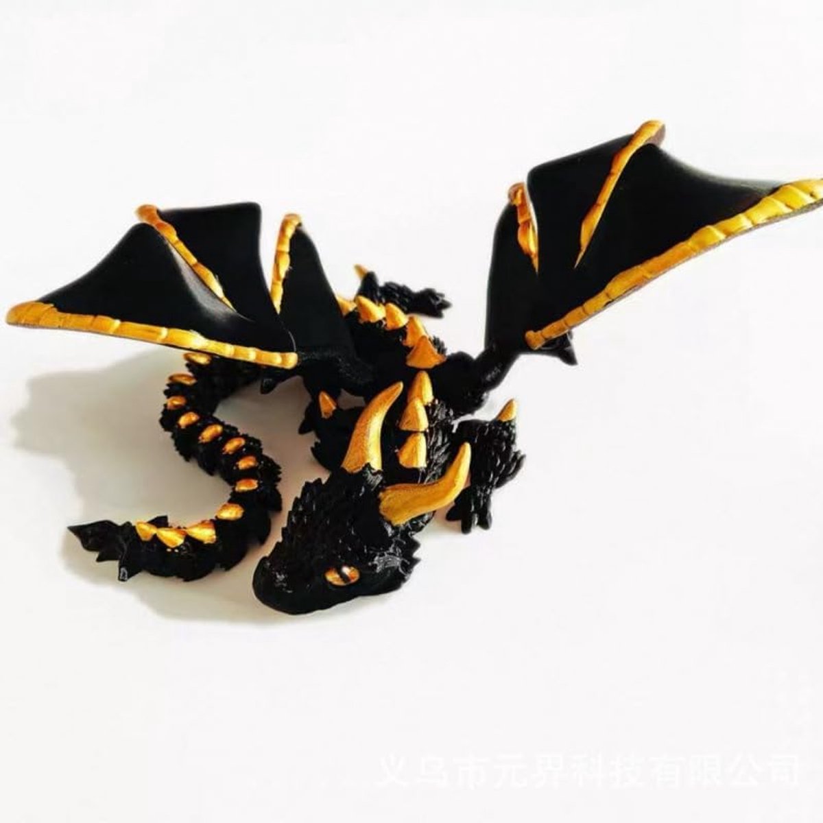 Drakenmodel, 3D-bedrukte tweehoorn-draak (met vleugels), beweegbaar drakendecoratiestuk met meerdere gewrichten