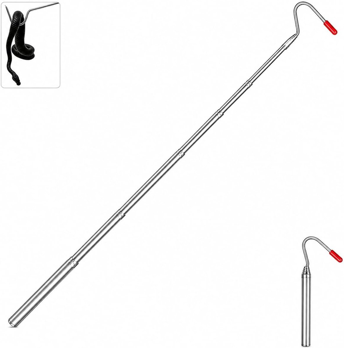Slangenhaak, roestvrij staal, 16-68 cm, reptielenaccessoires, zilver, voor kleine reptielen