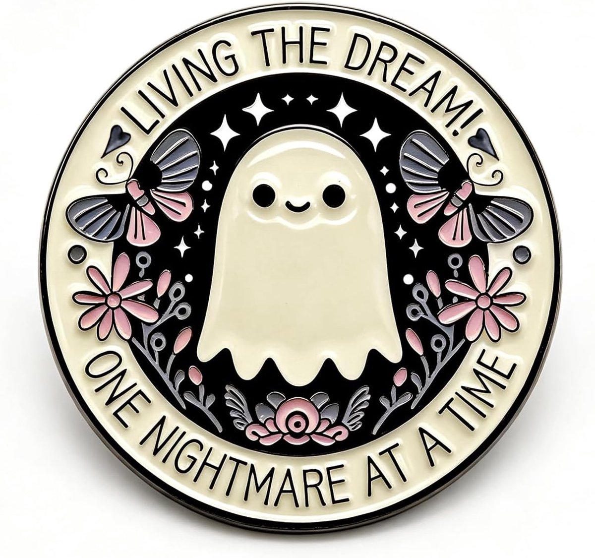 Pin met Spook en Vlinder, Ronde Emaille Broche voor Kleding