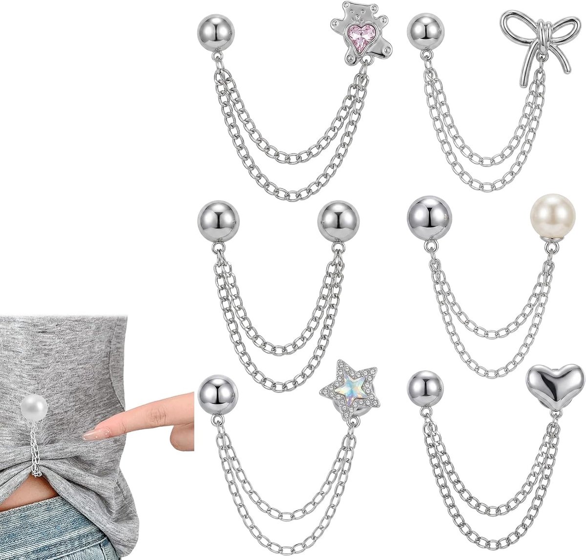 6 stuks magnetische kledingclips, multifunctionele kledingclips, broekbeenclip voor hemden, kleding, broeken, zoom, schattig, decoratief, lange jeans, broekpijpen, ketting, clips voor