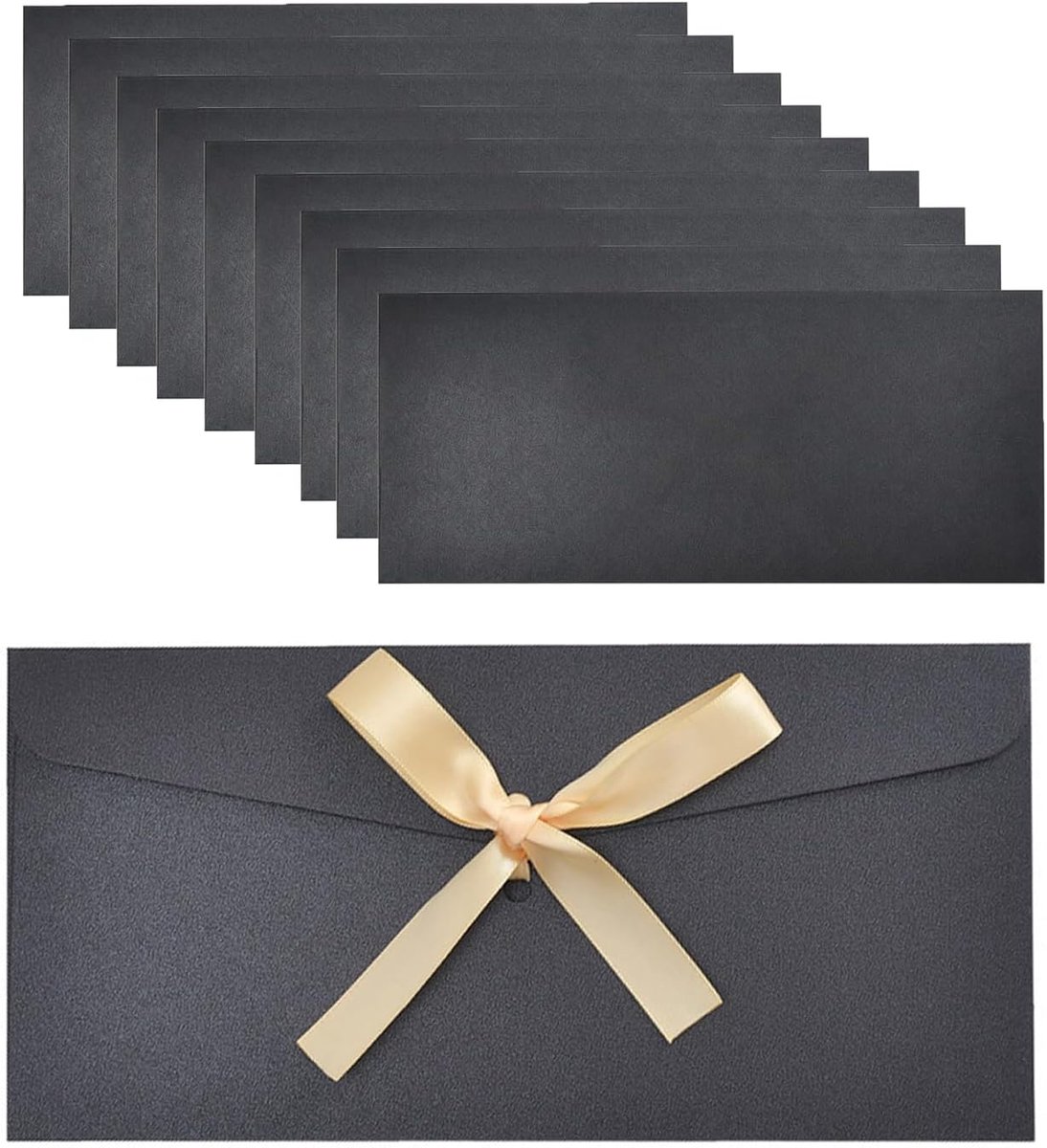 10 stuks strik enveloppen voor geldcadeaus, 22 x 11 cm, voor cadeaukaarten, waardebonnen, verjaardagen, bruiloften, feestuitnodigingen, zwart