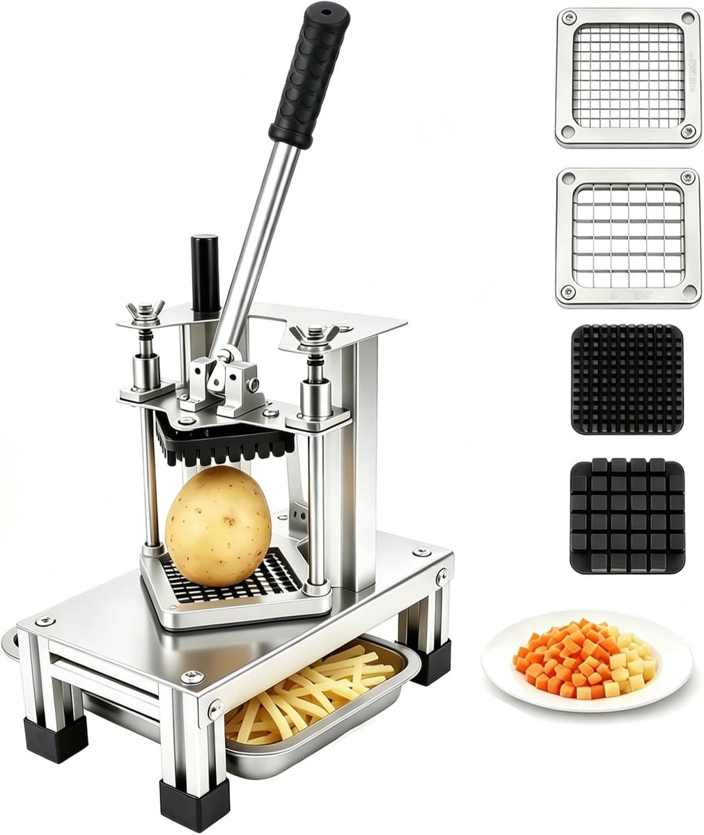 7, 10, 14 mm aardappelsnijder, handmatige frietsnijder | Stalen messen, lemmet en kop afneembaar, verticaal drukdesign, antislip siliconen handgreep, voor aardappelen, komkommers