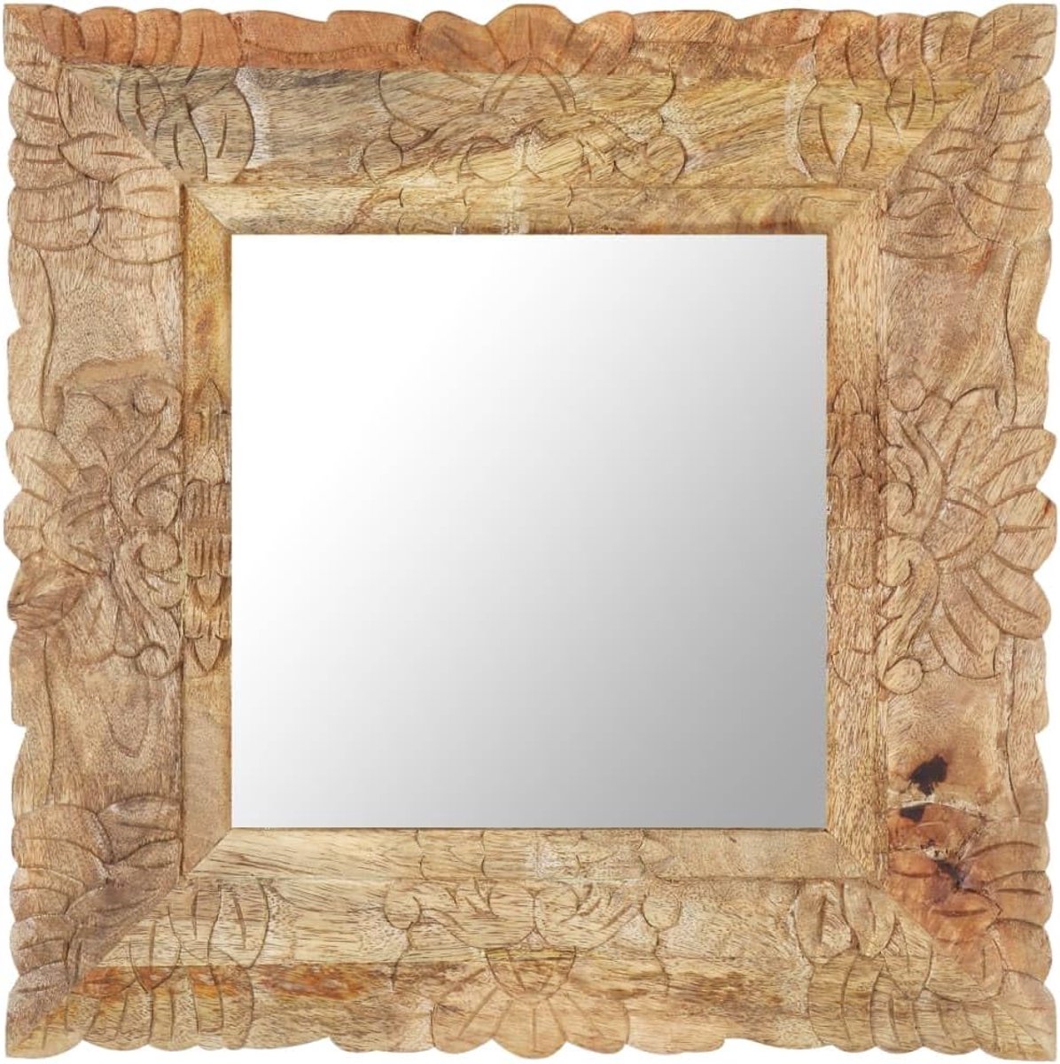 Spiegel van massief mangohout, 50 x 50 cm, decoratieve wandspiegel met unieke houtnerf, tropisch hardhout, slijtvast en belastbaar, esthetisch