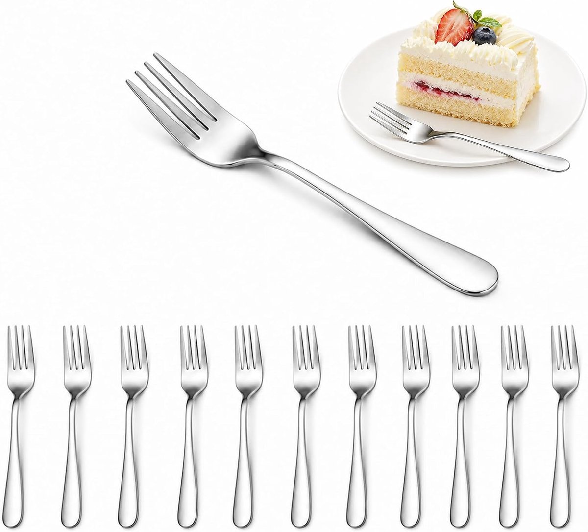 Dessertvorken, roestvrij staal, 15 cm, voor cake, fruit, kaas en voorgerechten, robuuste vorken met ergonomische handgreep voor dagelijks gebruik, thuis, hotel en restaurant