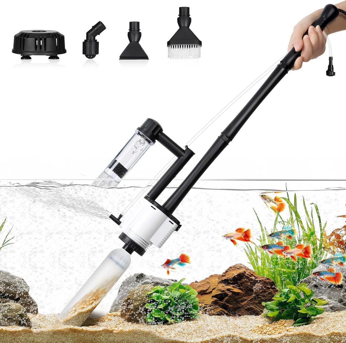 SnelShoppen - Aquarium Vacuum Cleaner 8 in 1 Upgrade - Elektrische Molm Zuiger met 30W Motor, Waterverversing, Sandwas, Filtratie en Circulatie voor A