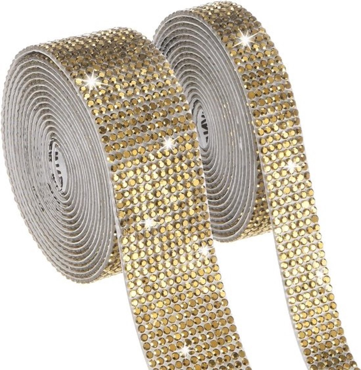 2 rollen kristallen strasslint - 0.5/1.1 inch x 2 m - goud - zelfklevend