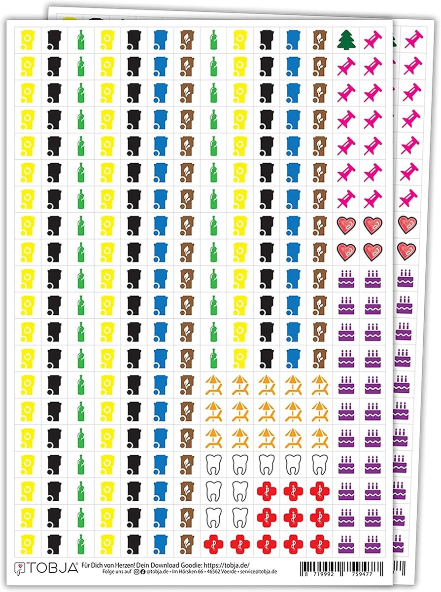 SnelShoppen - Kalender stickerset - 560 stickers voor vuilnisbakken, verjaardag, vakantie, dokter, afspraken - Ideaal voor afvalkalender, familiekalen
