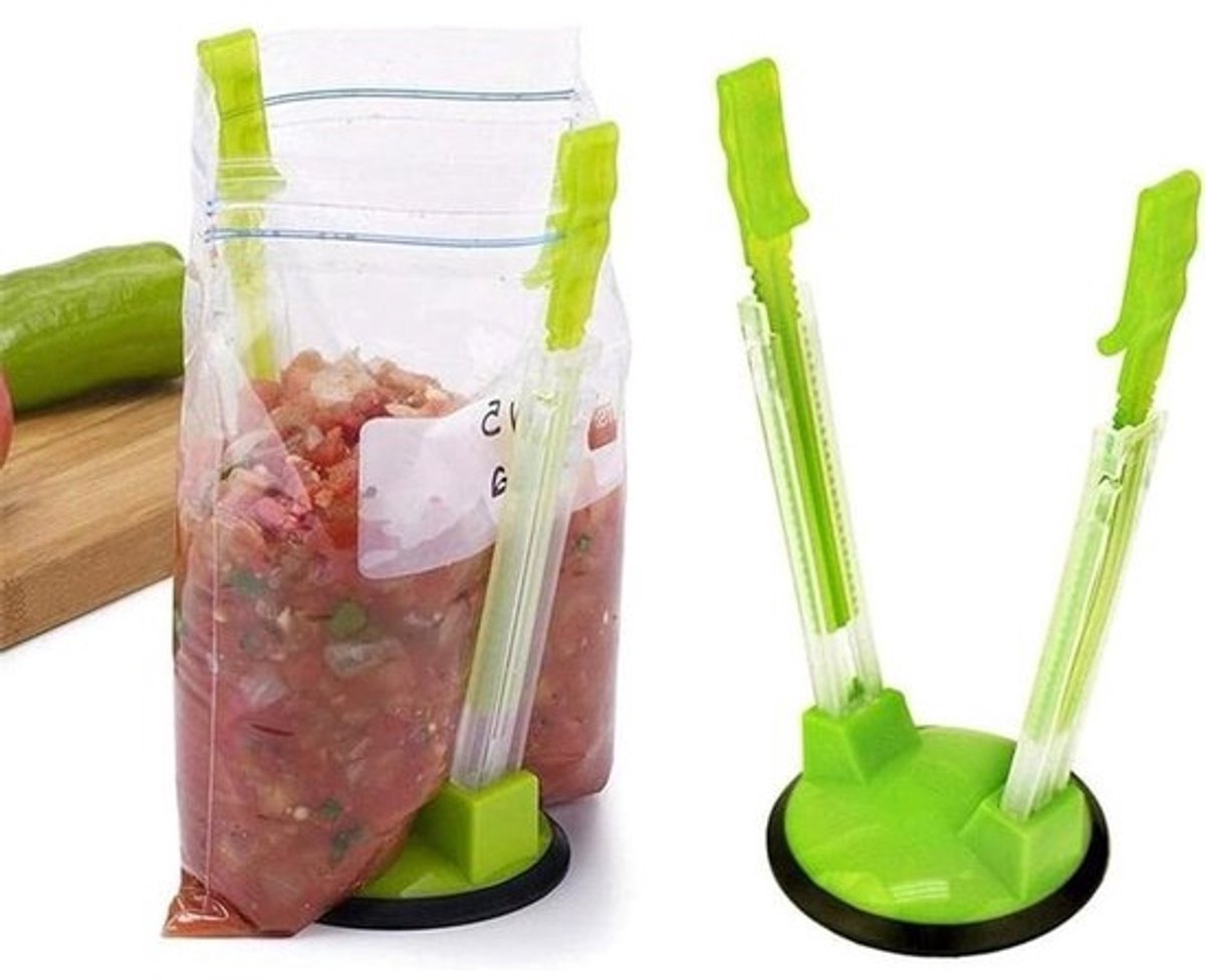 Baggy Rack-houder van duurzaam plastic - Eenvoudig op te slaan en te gebruiken in de keuken - Met pocketclips en stevige ondersteuning
