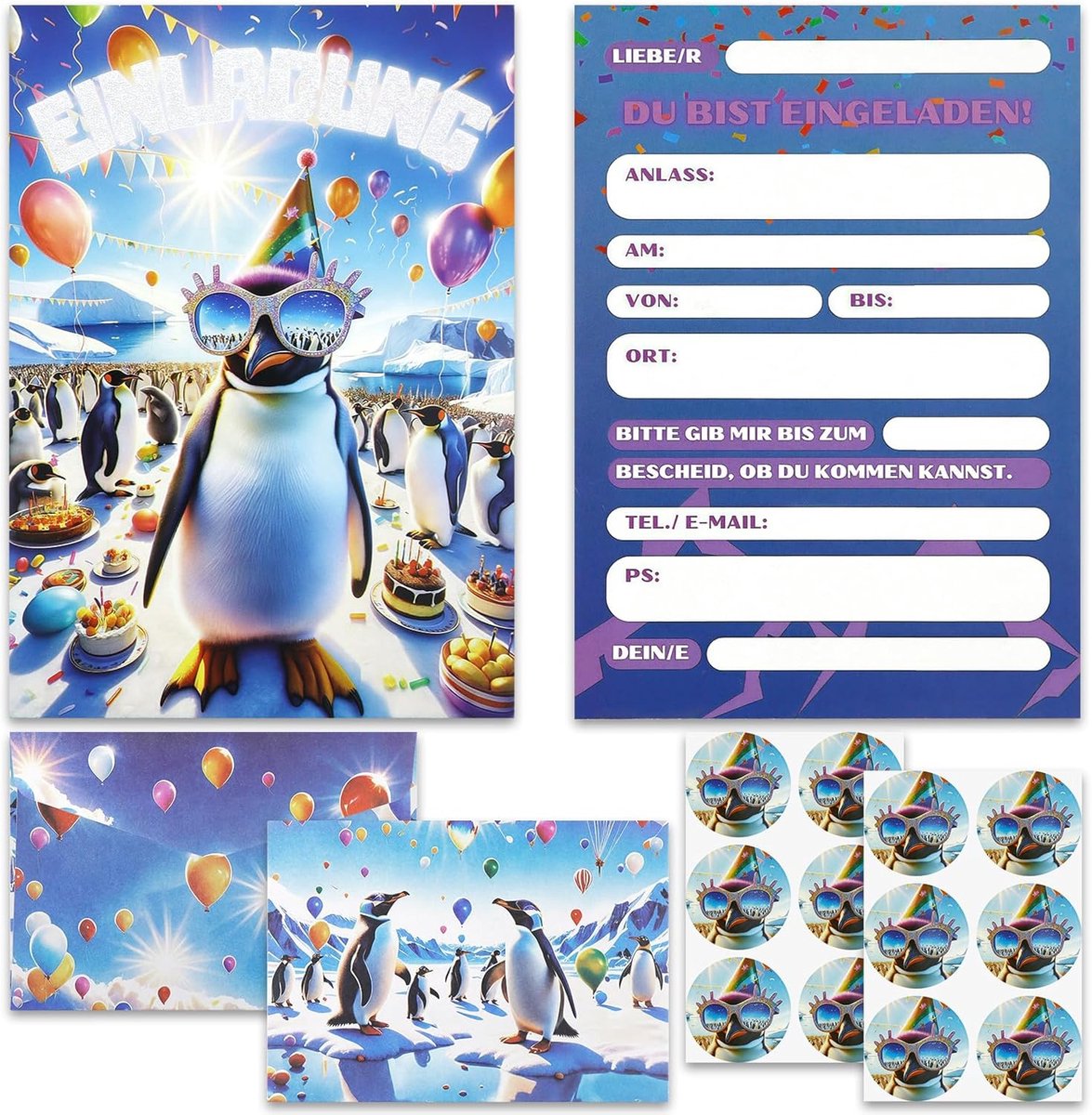 SnelShoppen - 12 x Movie Genre Uitnodigingskaarten - Met Stickers - Verjaardagsuitnodigingen voor Kinderen - Jongens en Meisjes - Feestdecoratie - Eer