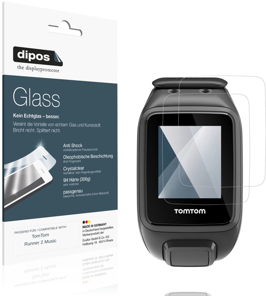 dipos – 2x Pantserfolie geschikt voor TomTom Runner 2 Music | 9H Screenprotector