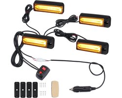 COLFULINE 4 x 8W LED 12/24V Warning Light 9cm-COB LED Stroboscopic Flashing Light Amber Light - ShopVlot