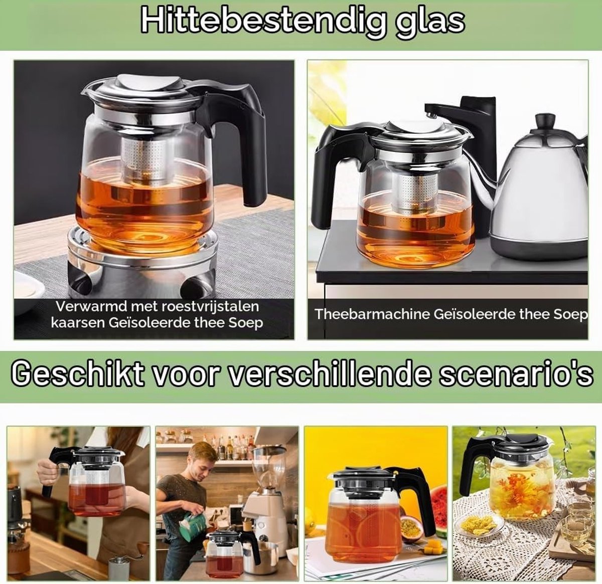 Stijlvolle glazen theepot van 1,5 liter met roestvrijstalen filter, ideaal voor groene, zwarte en kruiden thee — cadeau in Kookcadeaus - foto 7