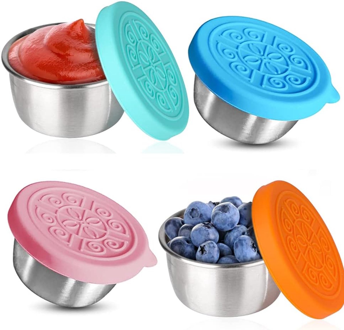 4 stuks lekvrije vershouddozen, saladedressing containers, mini lekvrije kleine blikjes, roestvrijstalen sauscontainers, herbruikbare mini sauscontainers, dipsauzenbekers (4 x 50 ml)
