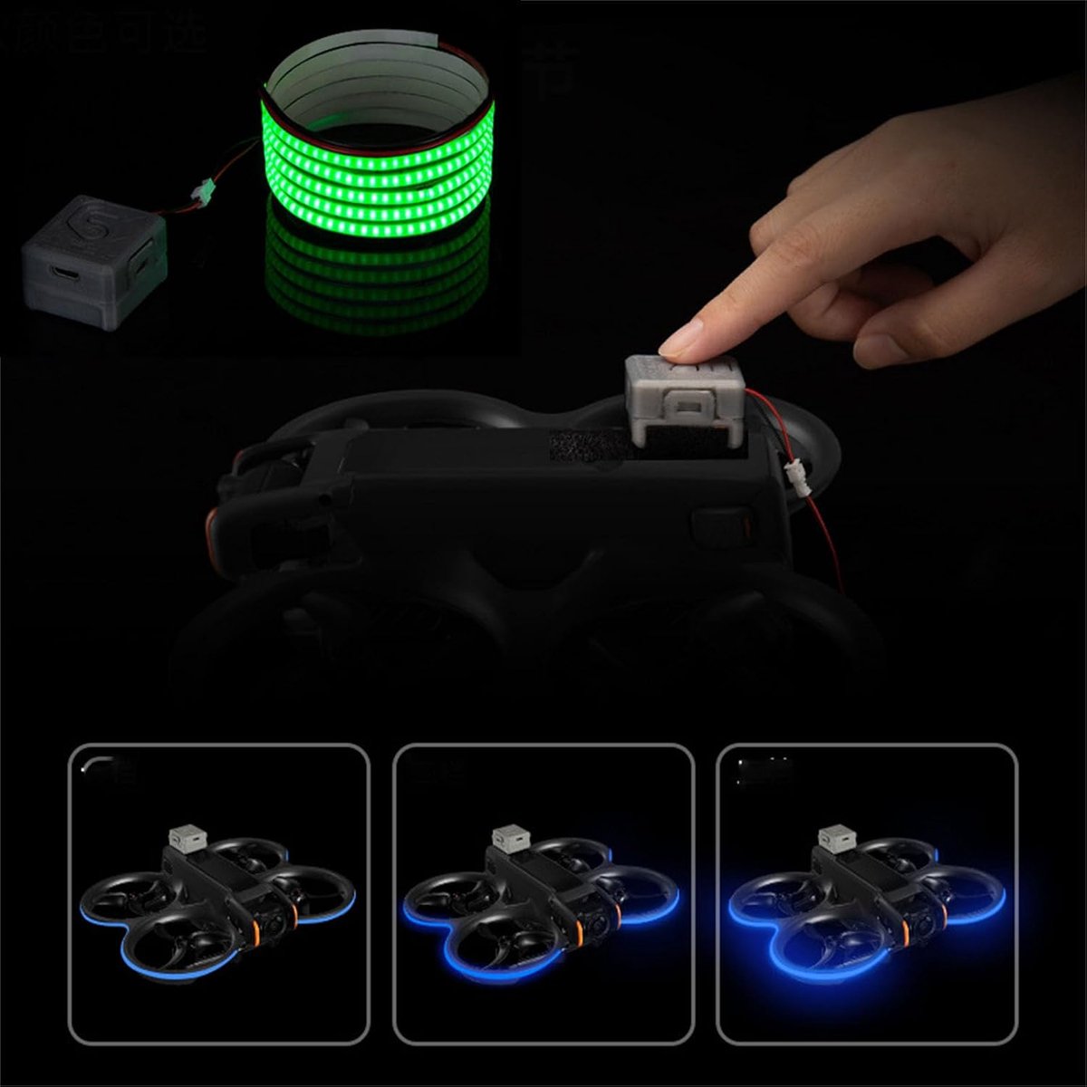 Compatibel met DJI Avata 2, anti-botsing nachtvluchtwaarschuwingslamp, helderheid instelbaar, voor DJI Avata 2 drone-accessoires (fluorescerend groen) – foto 6
