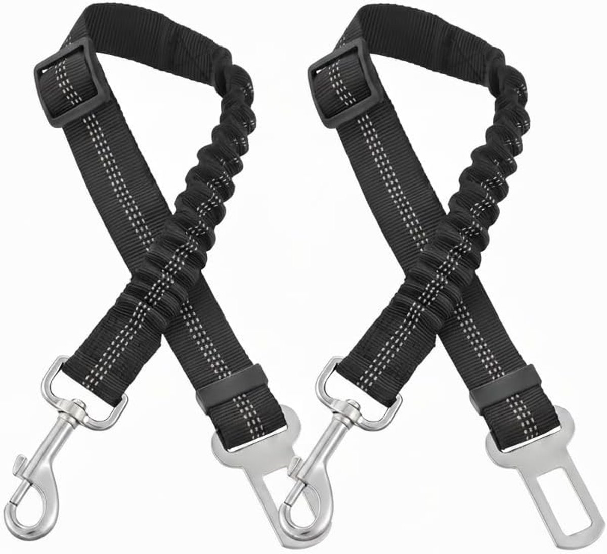 2 stuks veiligheidsgordels voor honden, autolijn voor honden met elastische demping en sterke karabijnhaak, verstelbaar, reflecterend nylon, voor honden, katten en huisdieren