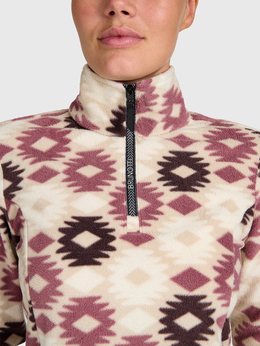 Brunotti Misma-Print Snow Fleece Dames – Fleece Vest Wintersport Kleding Slim Fit Wistful Mauve