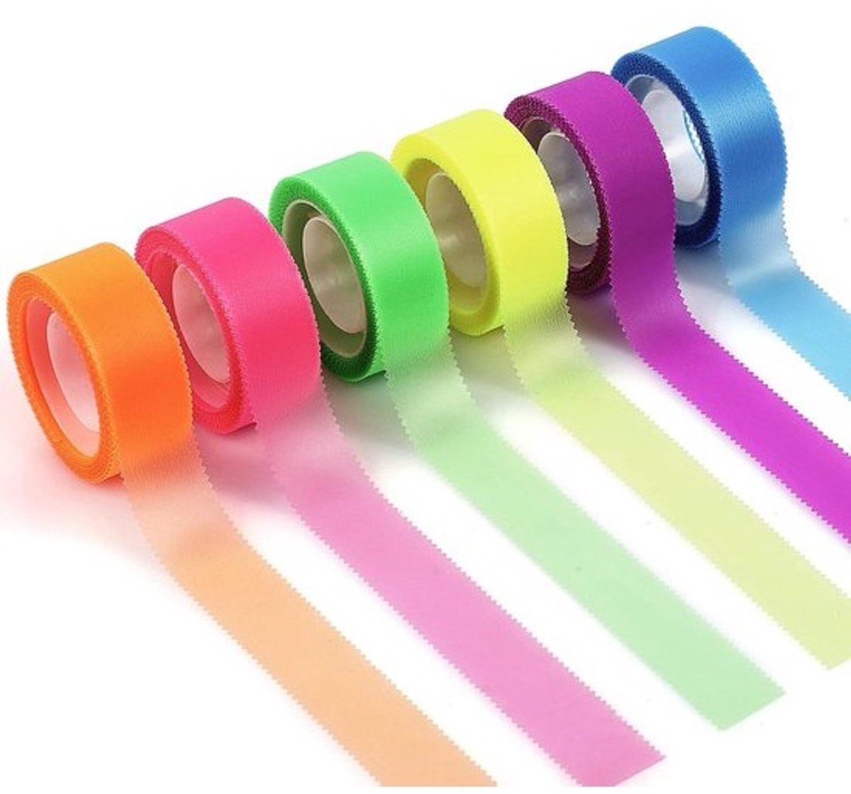 Fluorescerende tape - met gekartelde randen - Kleurrijke transparante markeertape - Set van 6 rollen - 1,8 cm x 10 m - Verwijderbaar - Voor kantoor, studenten en leraren