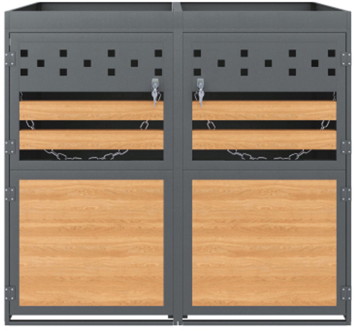 Mülltonnenbox Doppel 132x80x125cm Anthrazit Holzoptik Pflanzdach Erweiterbar Abschließbar für Garten Hof