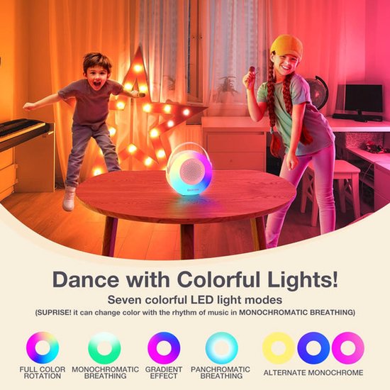 Karaoke-machine met 2 draadloze microfoons, Bluetooth-karaoke-luidspreker voor kinderen en volwassenen - Beige — afbeelding 2