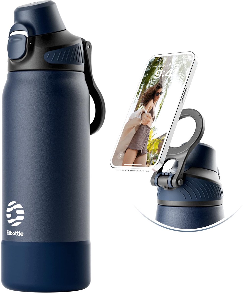 SnelShoppen - Geïsoleerde RVS Fles met Rietje en Magnetische Handgreep - 600ml/700ml/1L - BPA-vrij, Lekvrij - Perfect voor Sport, Gym, Reizen, Outdoor
