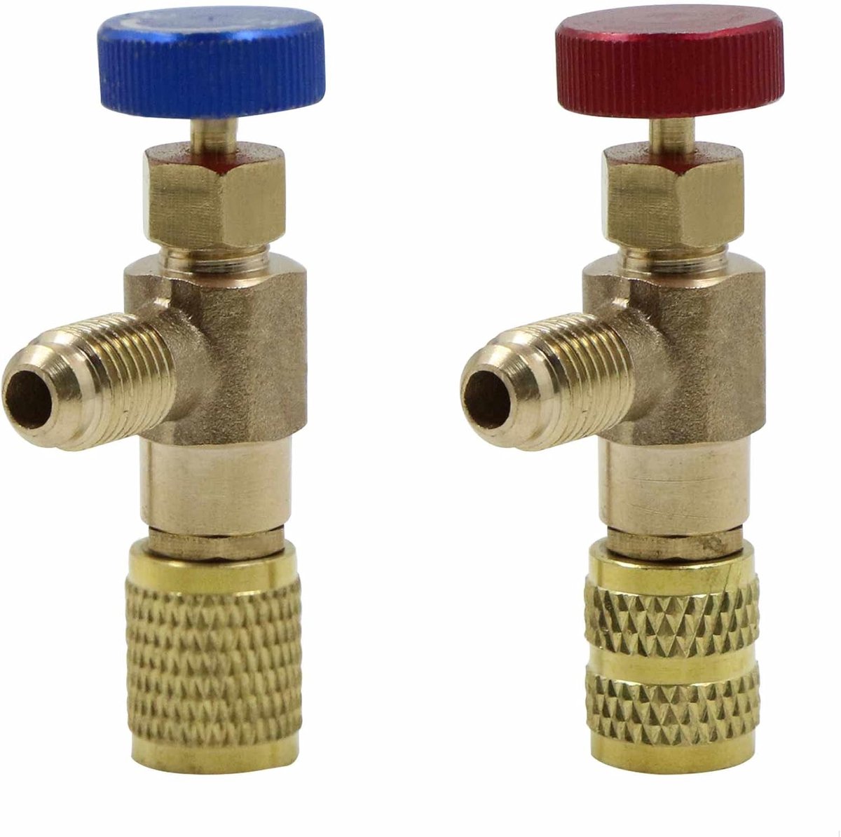 duozea D100 Brass 2-port Threaded Pressure Valve Air Conditioning Valve - Safety Adapter R22/R410, Gold, 2 Pieces - ShopVlot