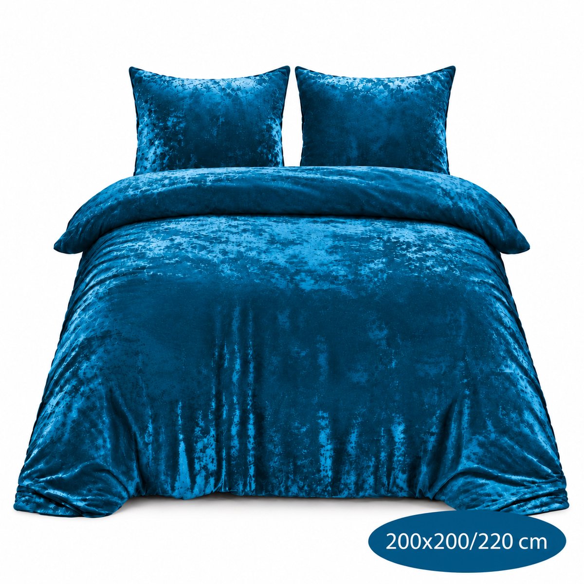 Roden Blue - Crushed Velvet Dekbedovertrek - 200x200/220 - Tweepersoons - Petrol - Luxe Velours - Extra Zacht - Incl 2 Kussenslopen