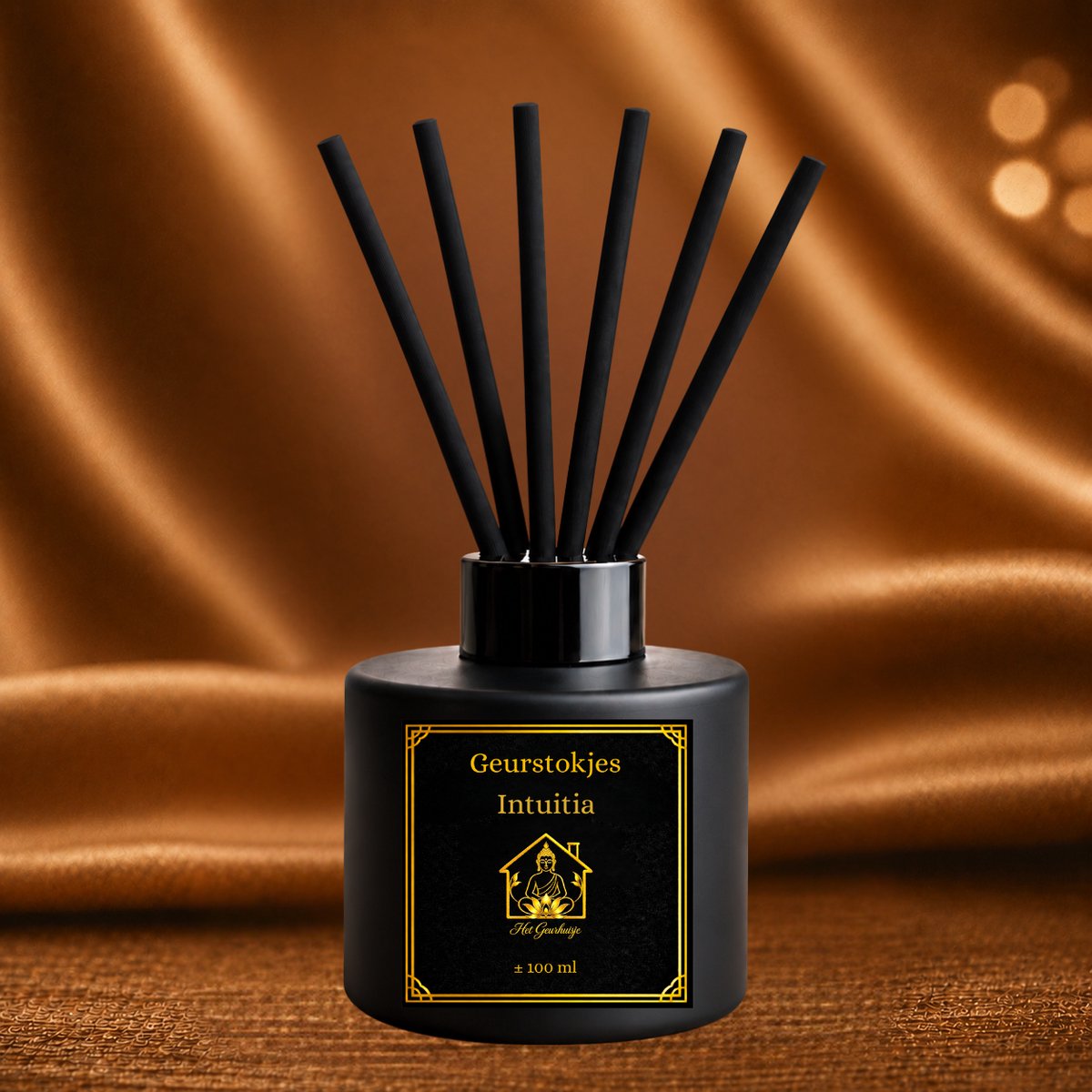 Luxe Geurstokjes Intuitia – ± 100 ml – Mat Zwart Glazen Flesje – Zwarte Dop – Inclusief 6 Zwarte Geurstokjes – Huisparfum - Dierproefvrij
