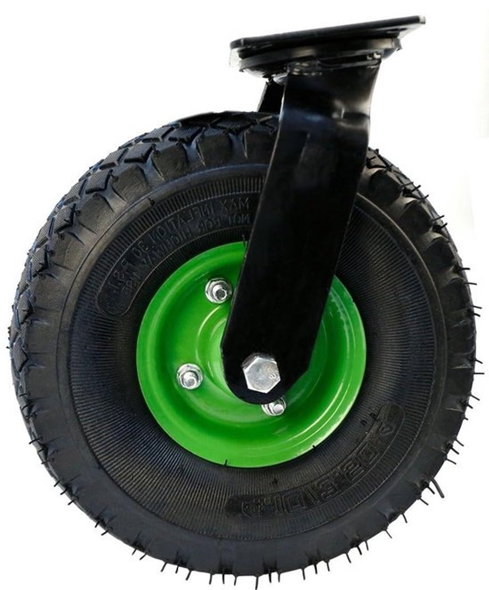 Zwenkwielen - Met rem - 2 stuks - Diameter 255 mm - Zware, stille luchtbanden - Zwart - Met schokdemping - Draaibare transportwielen - Voor industrieel gebruik