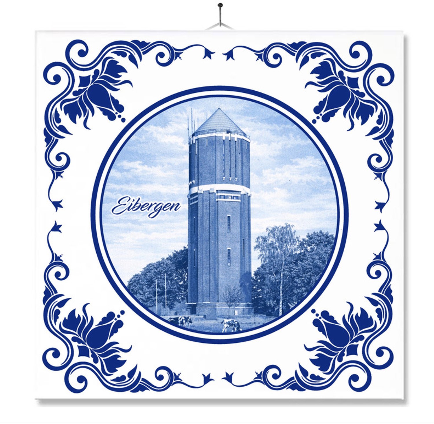 MC Living Tegel Met Opdruk | Eibergen | Delft Blauw | Cadeau | Inclusief Geschenkdoos | Standaard | Ophangsysteem