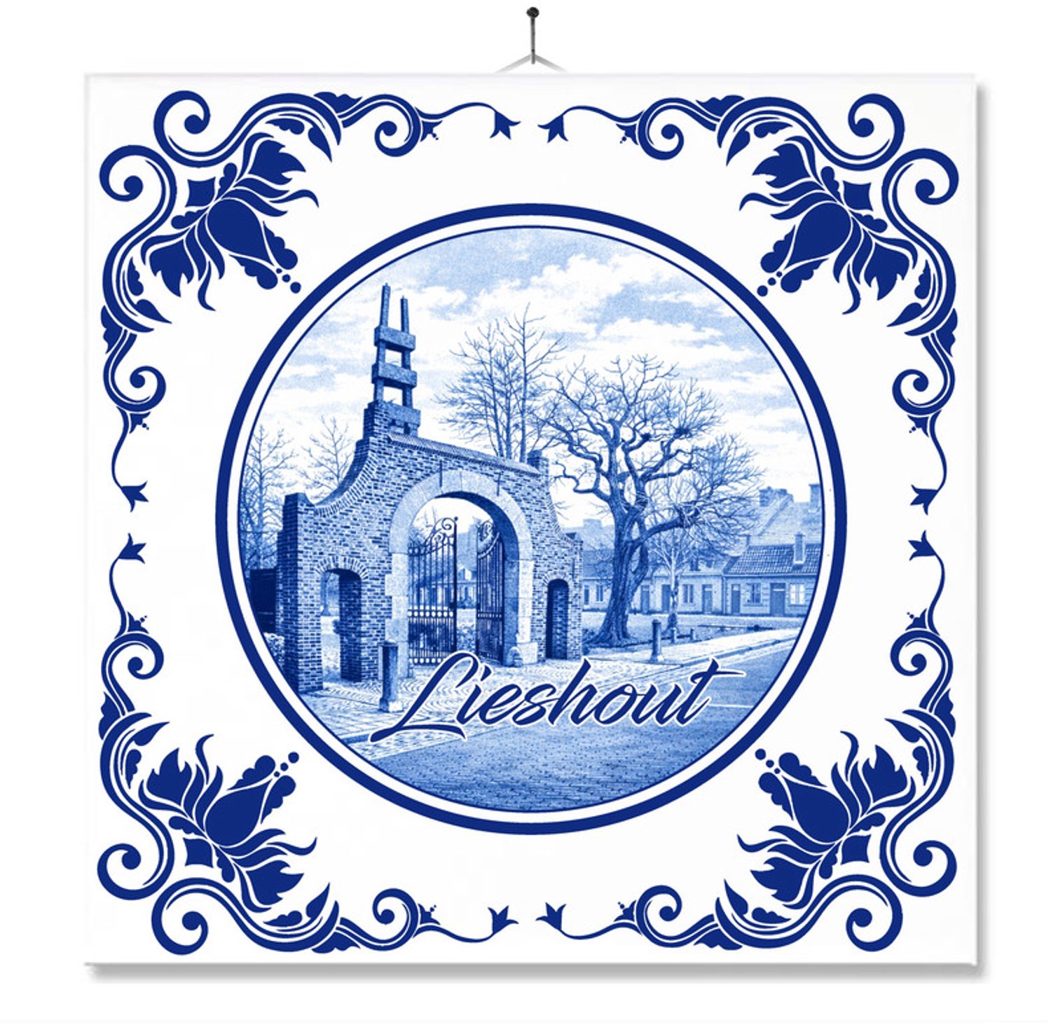 MC Living Tegel Met Opdruk | Lieshout | Delft Blauw | Cadeau | Inclusief Geschenkdoos | Standaard | Ophangsysteem