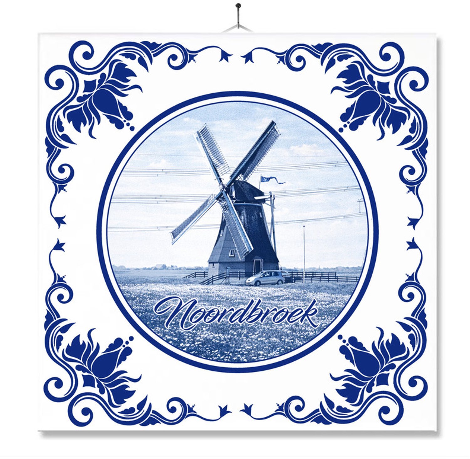 MC Living Tegel Met Opdruk | Noordbroek | Delft Blauw | Cadeau | Inclusief Geschenkdoos | Standaard | Ophangsysteem Ontwerp 3