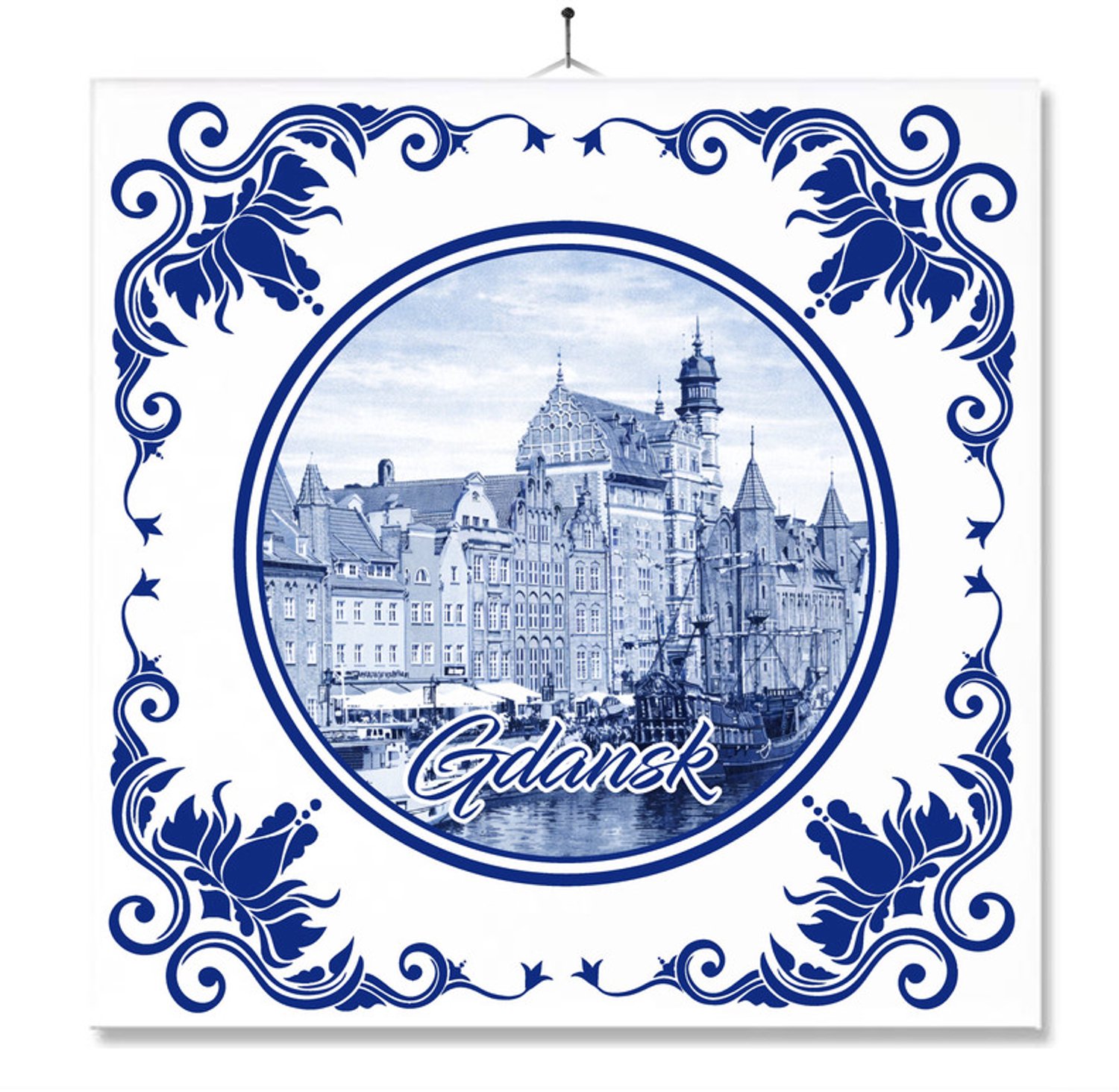 MC Living Tegel Met Opdruk | Gdansk | Delft Blauw | Cadeau | Inclusief Geschenkdoos | Standaard | Ophangsysteem Ontwerp 2