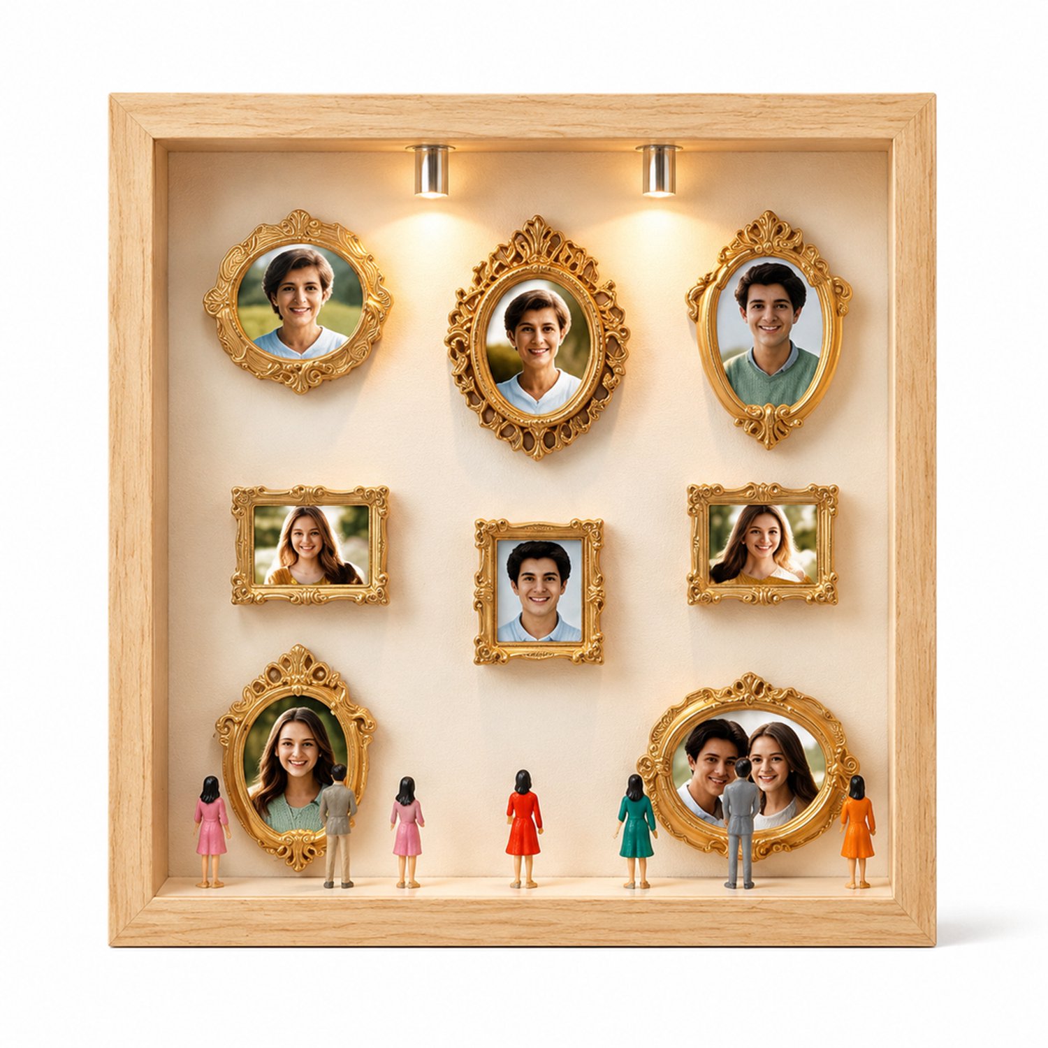 SWGOTA Zwarte MDF-displaylijst met binnenmaat 15 x 20 cm, inclusief 8 minilijstjes en 8 willekeurige figuurtjes, voor op een bureau of kast