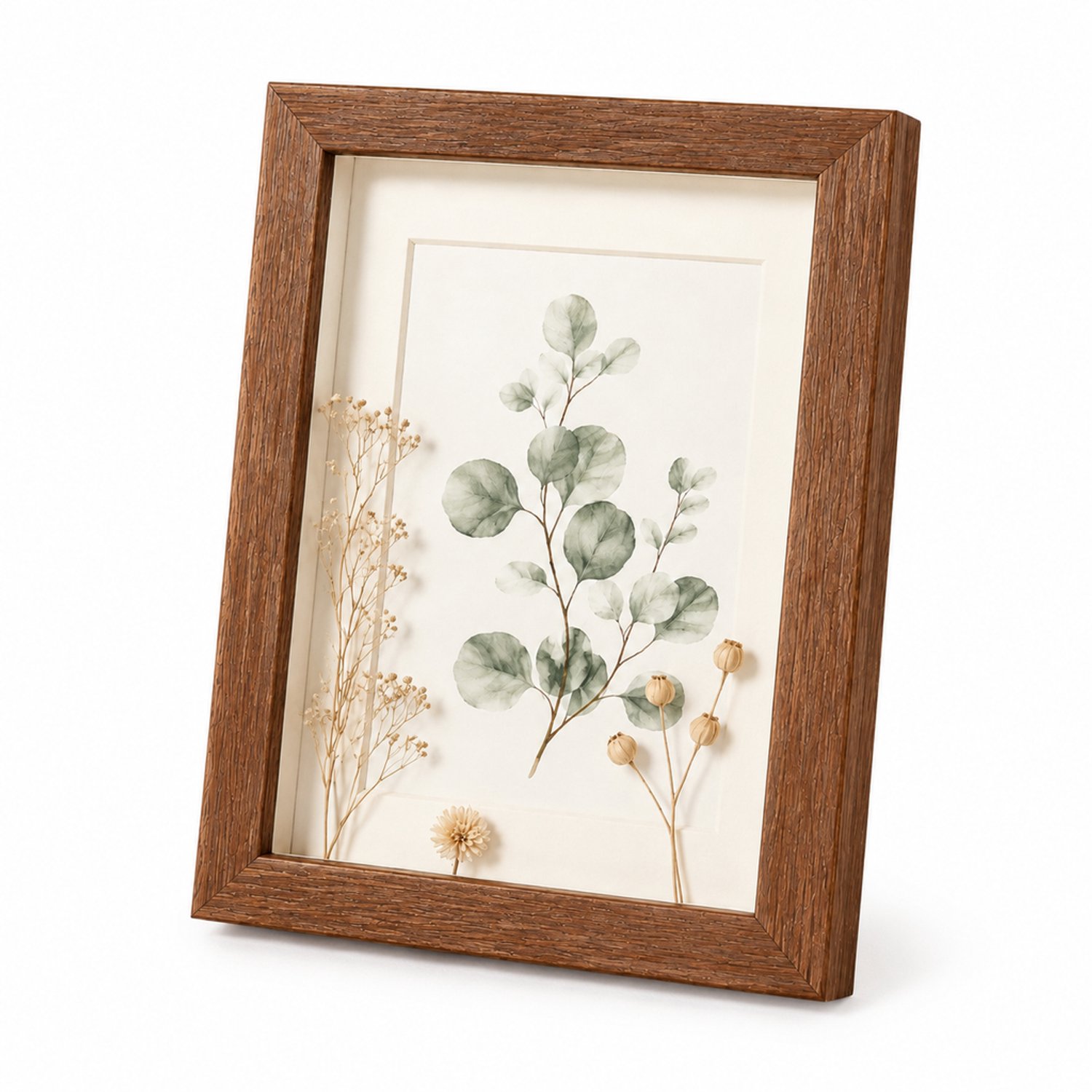 SWGOTA MDF-fotolijst A4 21 x 29,7 cm - Walnootkleur, 2 cm diepe binnenruimte, rechthoekig, met glas en decoratieve afbeelding Walnootbruin