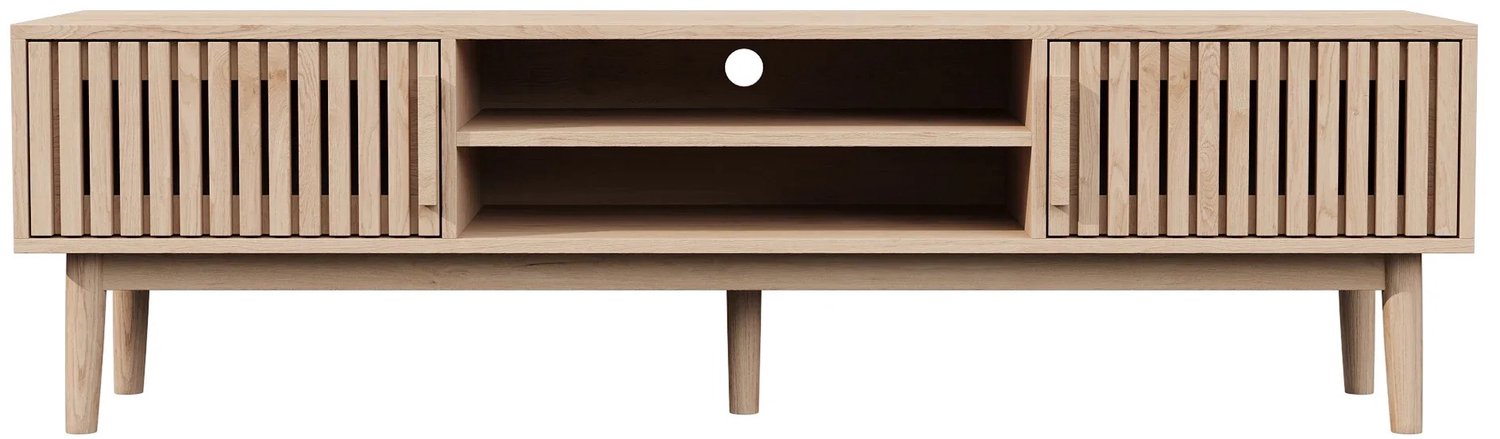 uJOY TV Meubel - TV Kast met Opbergruimte – Houten TV Meubel met Deuren en Massief Houten Poten – Naturel – 150 × 40 × 48 cm