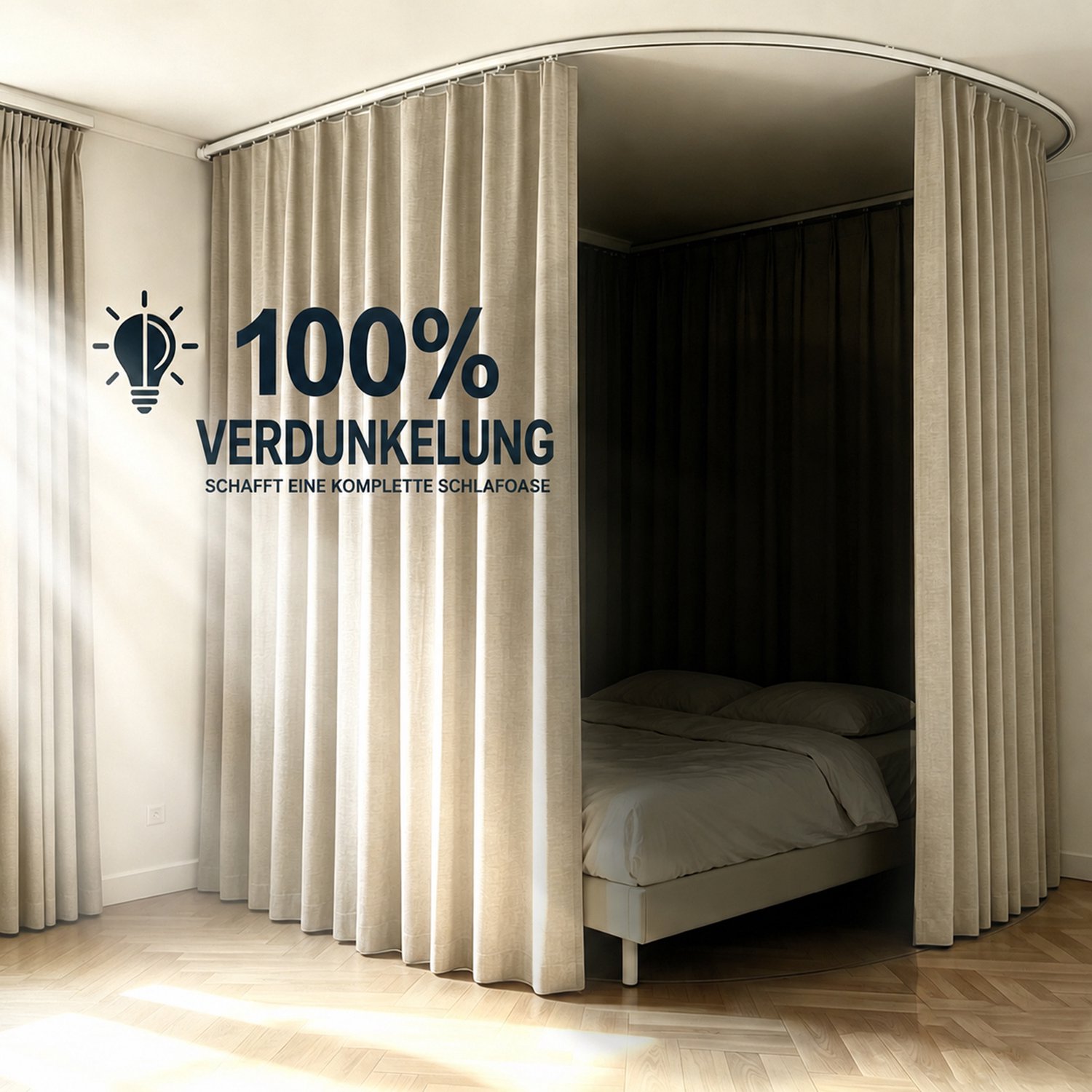 LAPAMAX Verduisterend kamerverdeler gordijn met buigbare plafondrail – scheidingsgordijn en privacy gordijn met linnenlook - voor slaapkamer, kantoor en studio - Khaki - 254 x 214 cm - 1 paneel