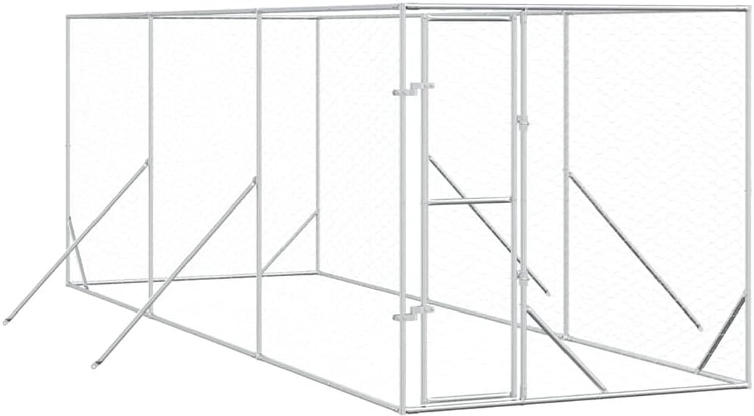 Hondenhok voor buiten, zilver, 2 x 6 x 2 m, verzinkt staal