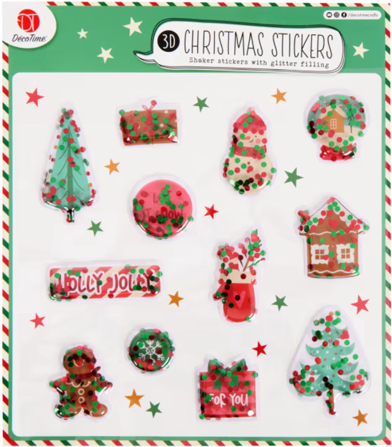 DécoTime kerststickers - Met 3D-effect & Glittervulling - Kerst
