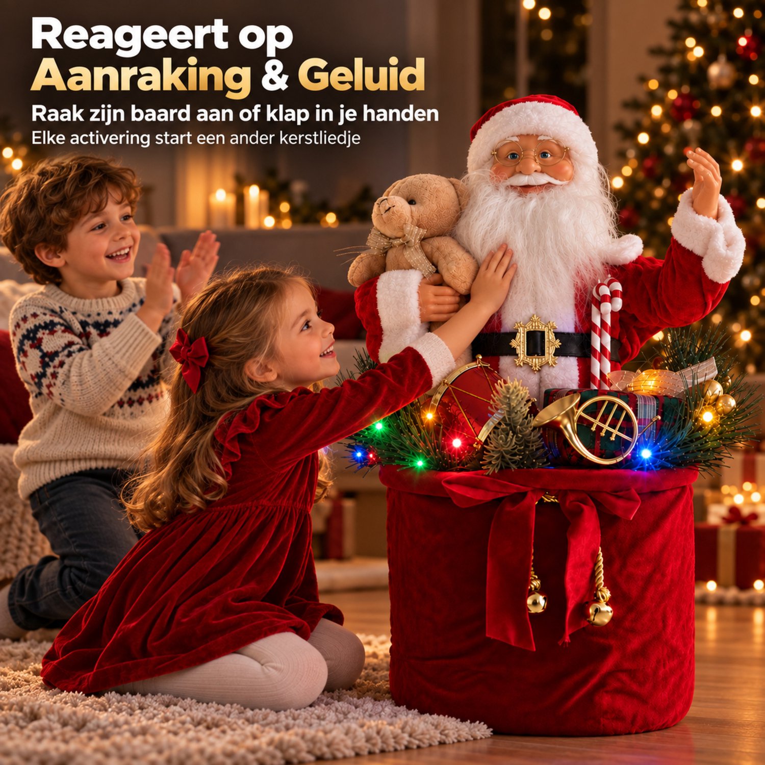 EasyMart Kerstman Decoratie 60 cm - Kerstdecoratie - Dansende Kerstman Pop met Muziek en LED-Verlichting - Op Batterijen - Kerstversiering voor Binnen – foto 6