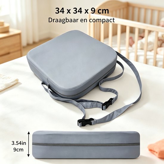 Stoelverhoger Kinderen - 34x34x9 cm Lichtgrijs Zitverhoger met Veiligheidsgordels en Wasbare Hoes voor Eetkamerstoel — afbeelding 5