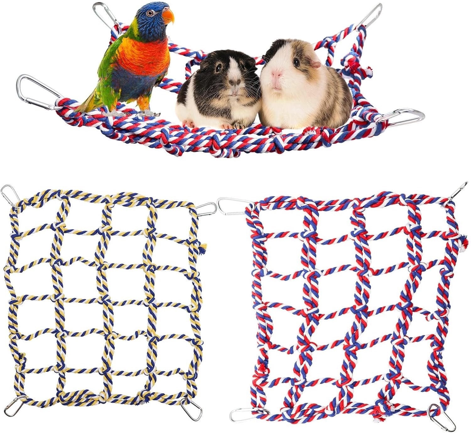 Grote Kleurrijke Vogel Touwnet voor Kleine Dieren, 14 x 10 Inch, Hangmat, Ladder en Speelgoed voor Rat, Hamster en Vogel