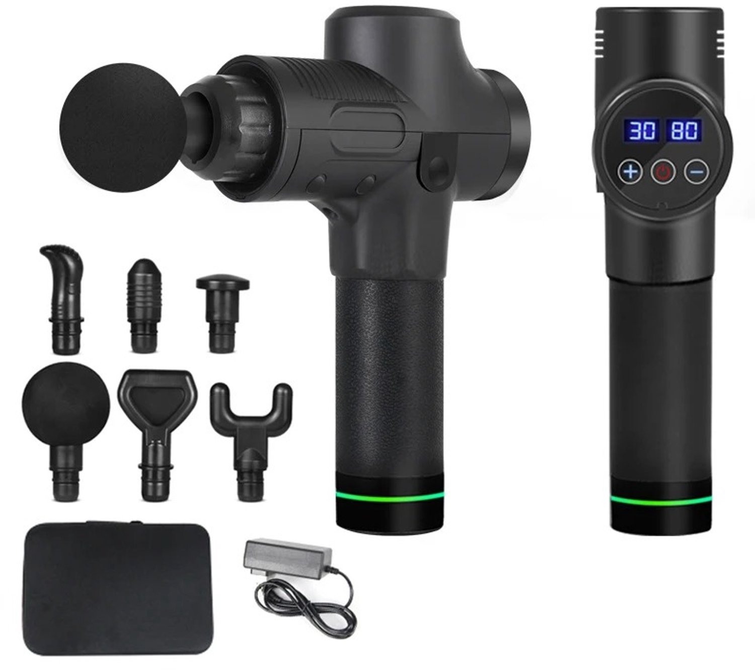 Marqs Massage gun - Massage pistool - Massage-gun - 30 Snelheidsniveaus - 6 Massagekoppen - Zwart - Ingebouwde 12V batterij