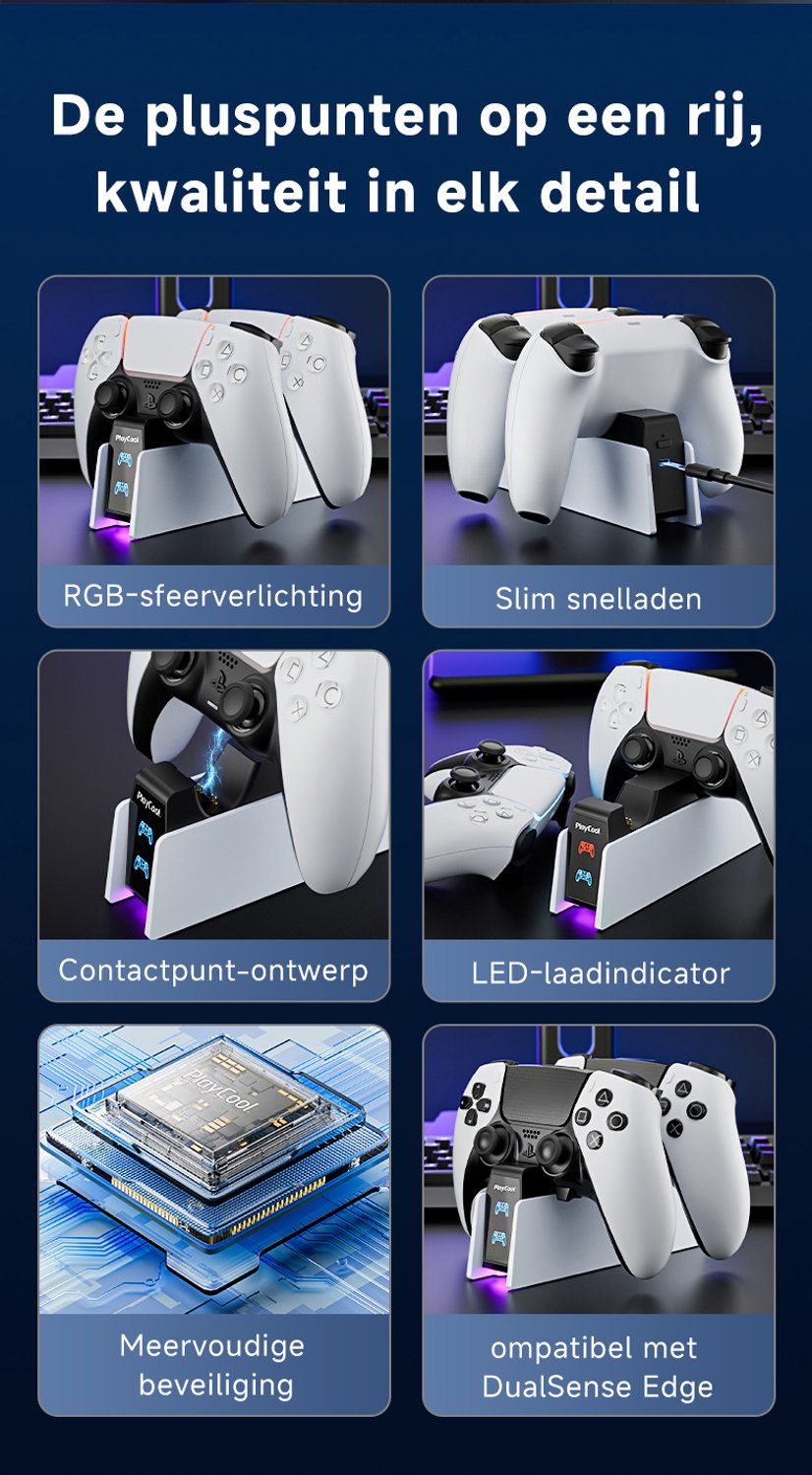 PlayCool PS5 DualSense en DualSense Edge Controller Oplaadstation – foto 5